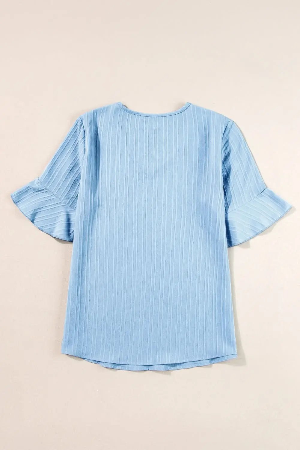 Beau Blue Ruffled Half Sleeve V Neck Textured Top - Love Salve